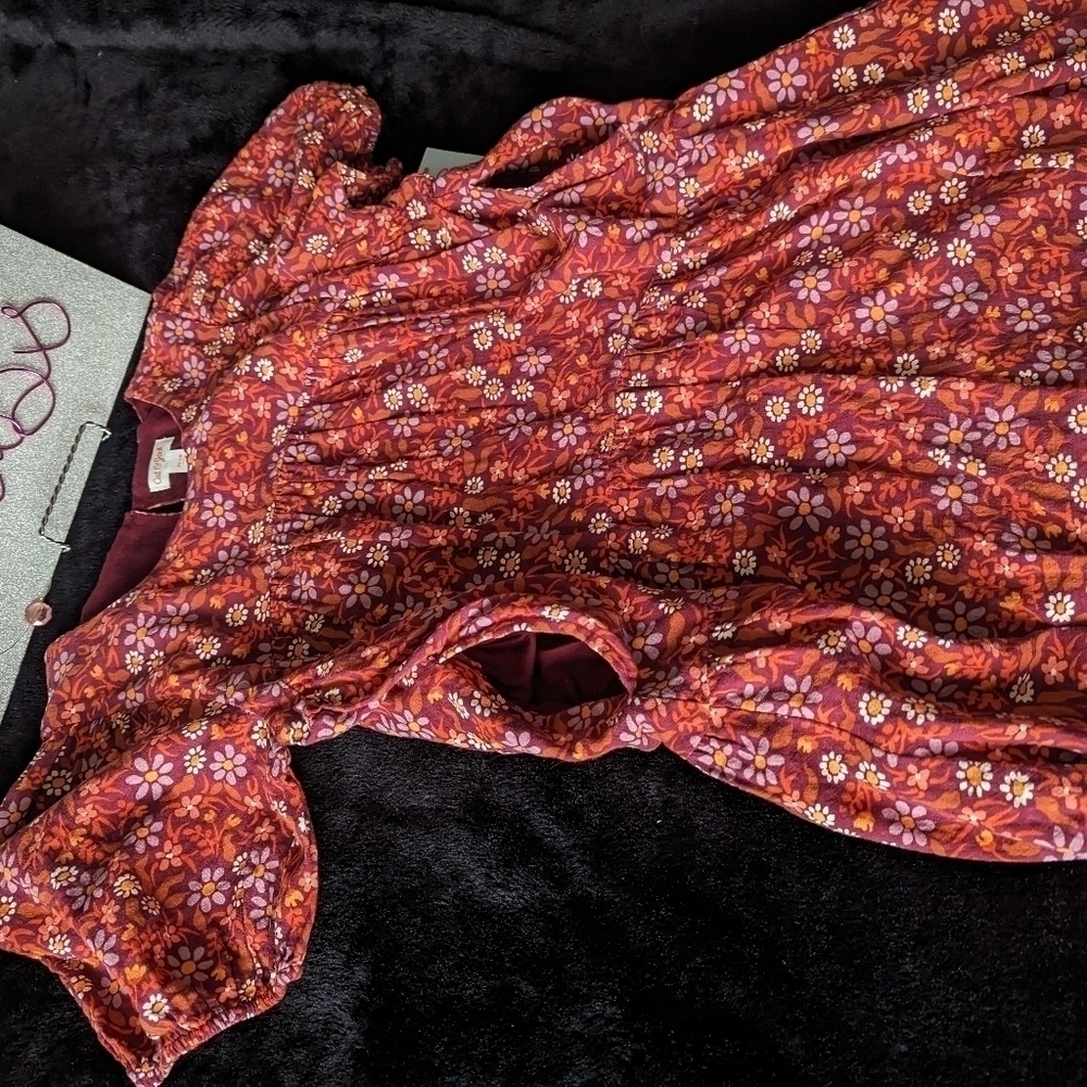 NWT Girls Long Sleeve Burgandy Floral Dress XL - Picture 3 of 5